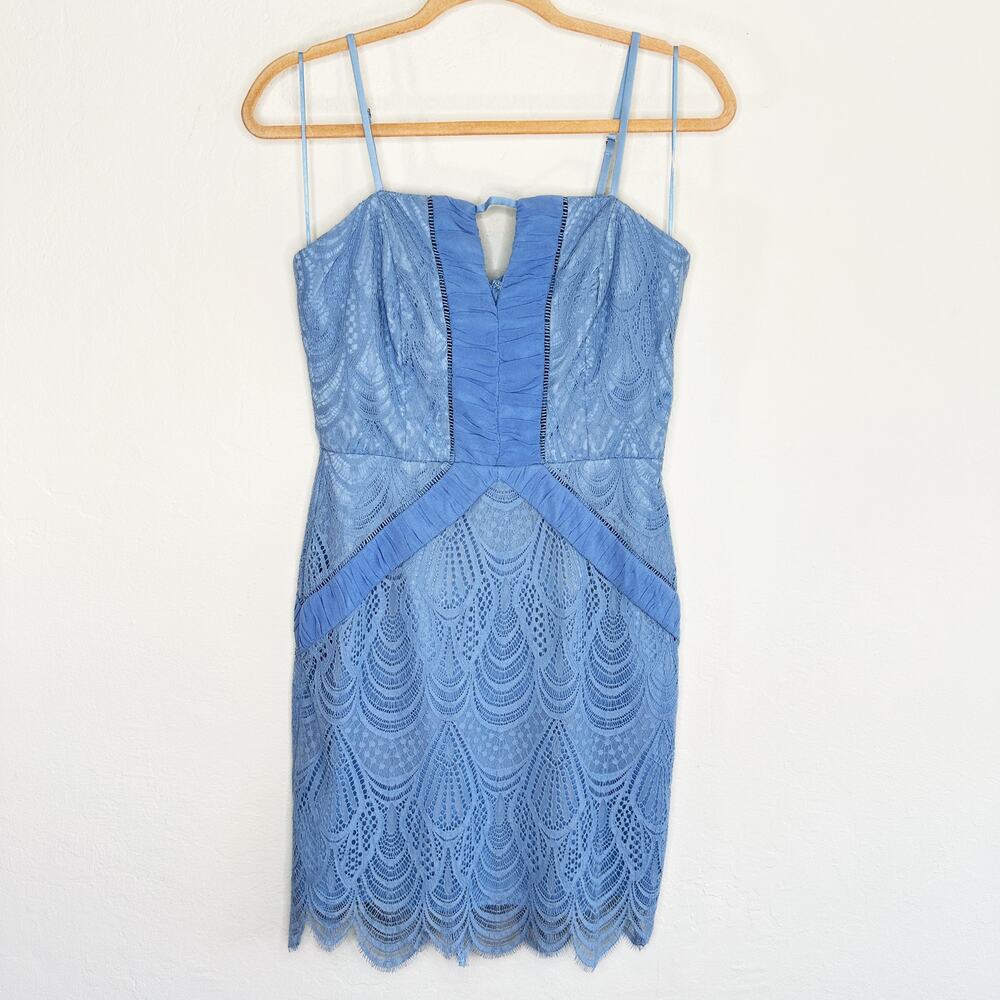 Harlyn Scallop Hem Lace Cocktail Sheath Bodycon Periwinkle Blue Dress Small - Picture 15 of 15